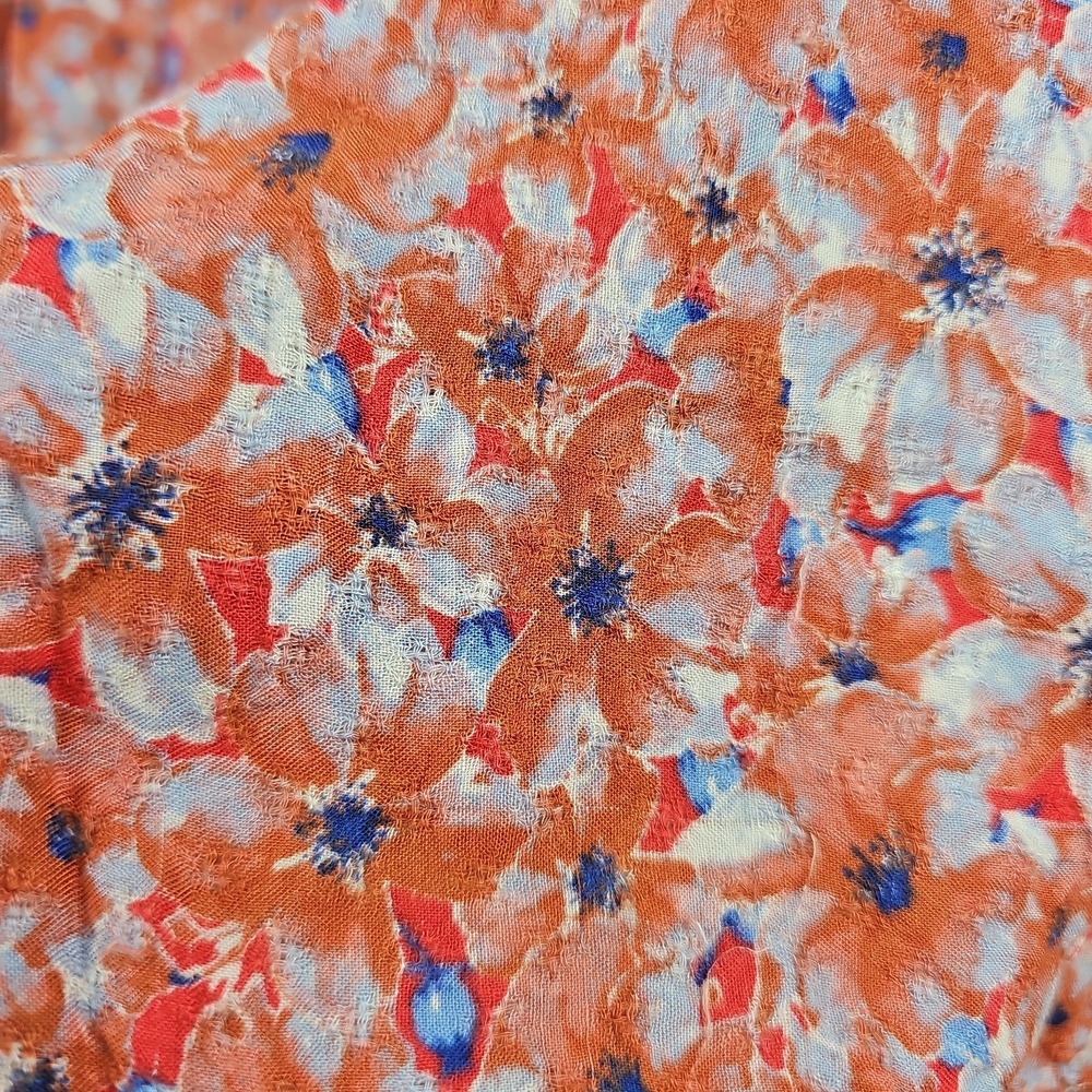 Blouse Women's Multicolor Floral  Size L/XL Smocked Boho Short Sleeve Top - Picture 5 of 9